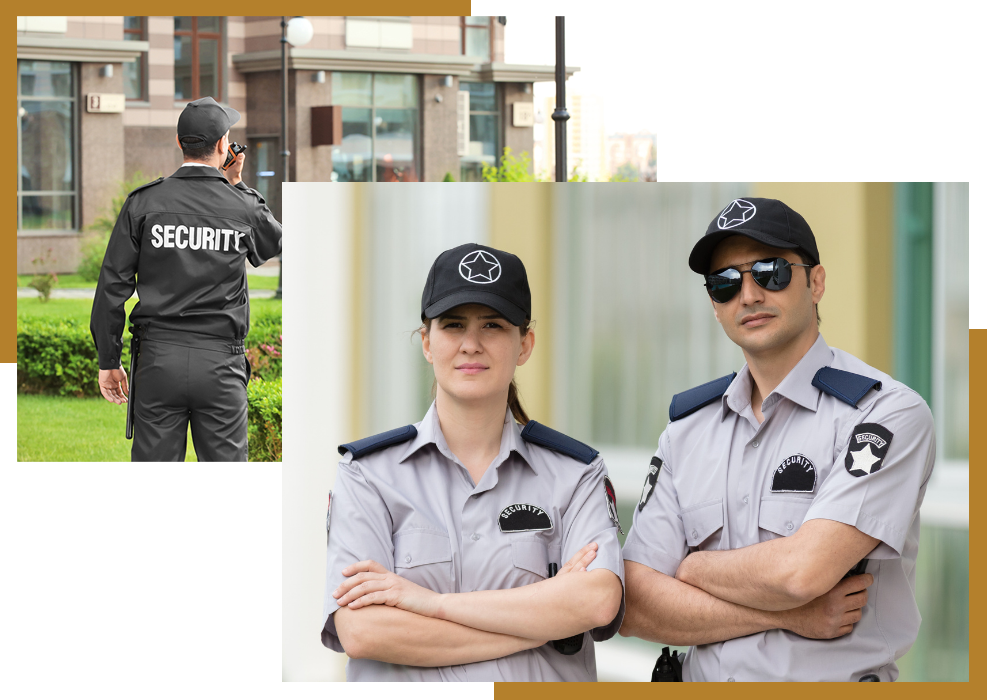 a female and a male security guard